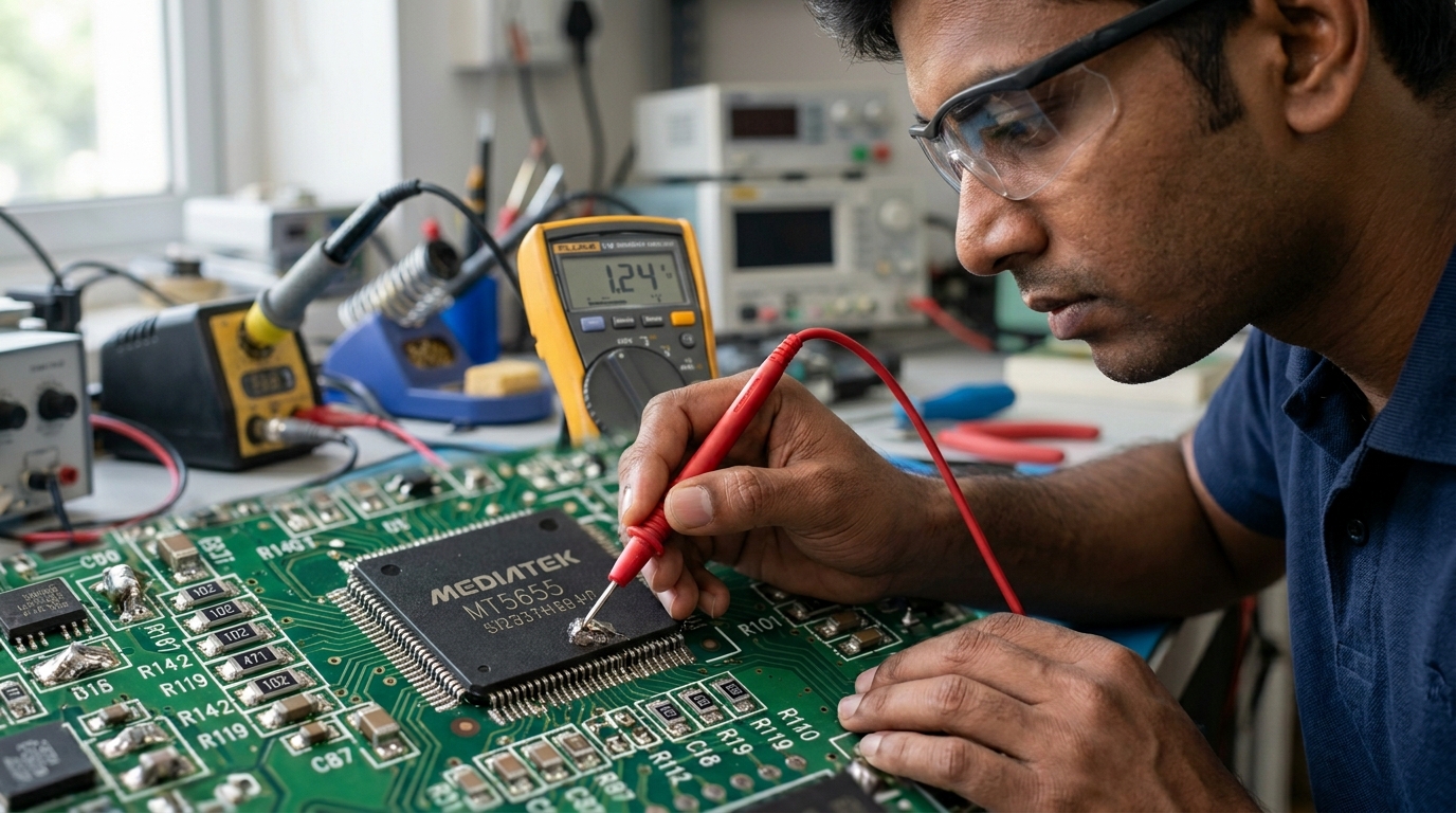 Technician working on TV power supply